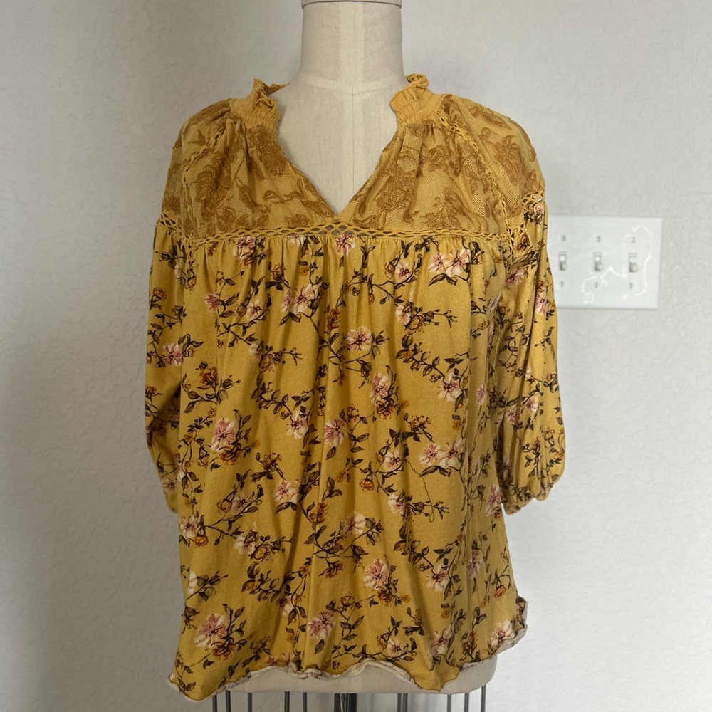 Sundance Florence Bloom Floral Mustard Women's Top XS